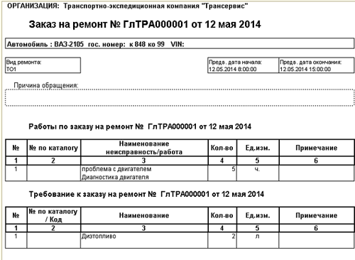 Подсистема учета ремонтов и сервисного обслуживания