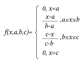 Формула для расчета треугольной функции (trimf)