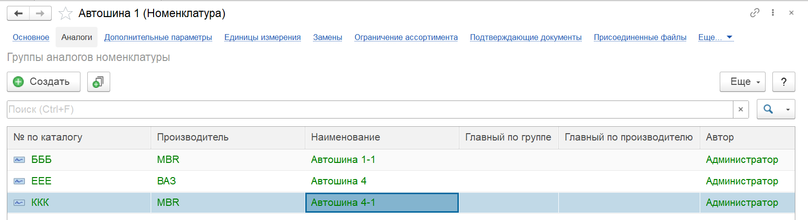Номенклатура «Автошина 1». Вариант 2 Номенклатура «Автошина 1». Вариант 2