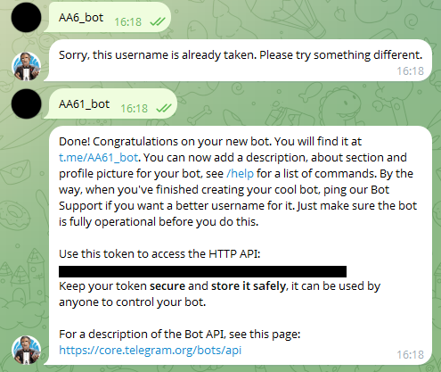 Создание ника бота