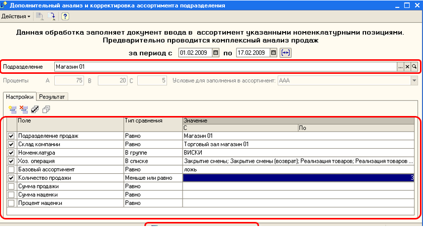 Дополнительный анализ и корректировка ассортимента подразделения